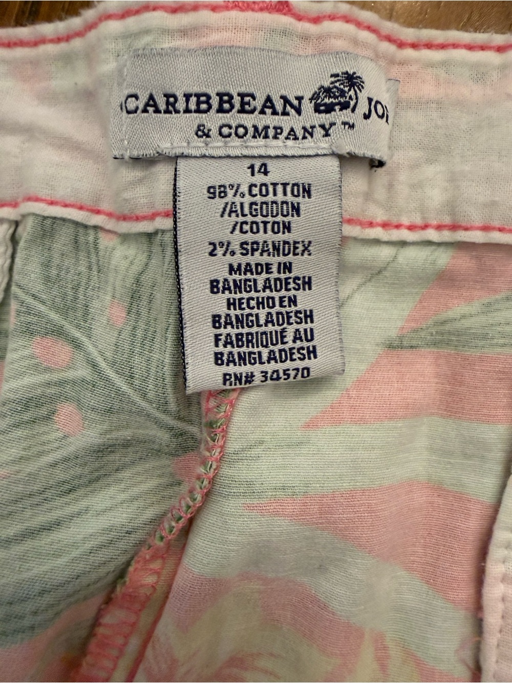 Caribbean Pink and Green Tropical Print Shorts size 14 preppy, coastal. Resort - Picture 7 of 8